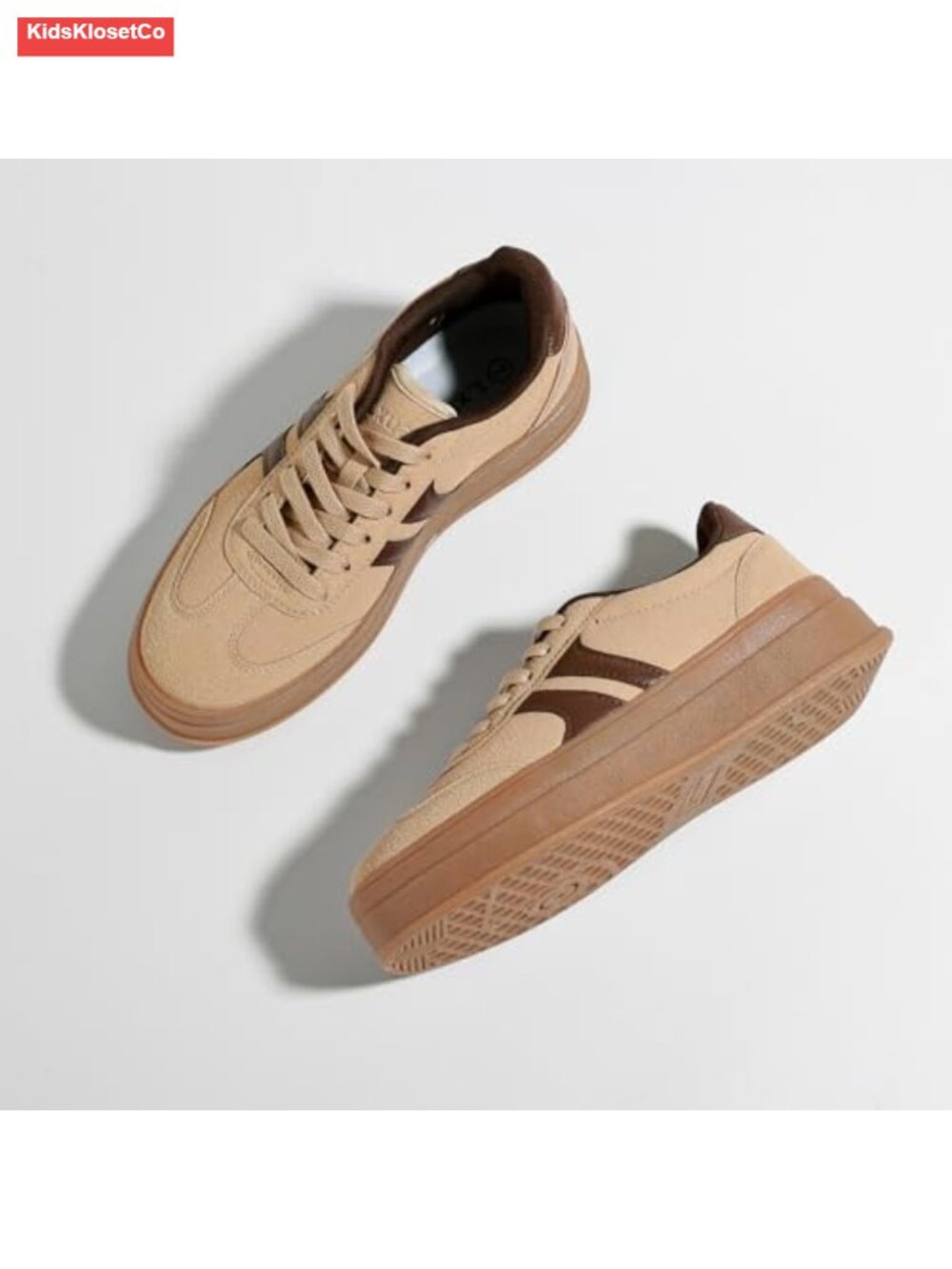Vintage Suede and Leather Platform Sneakers - Anti-Slip Rubber Sole Lace-Up - Picture 2 of 6